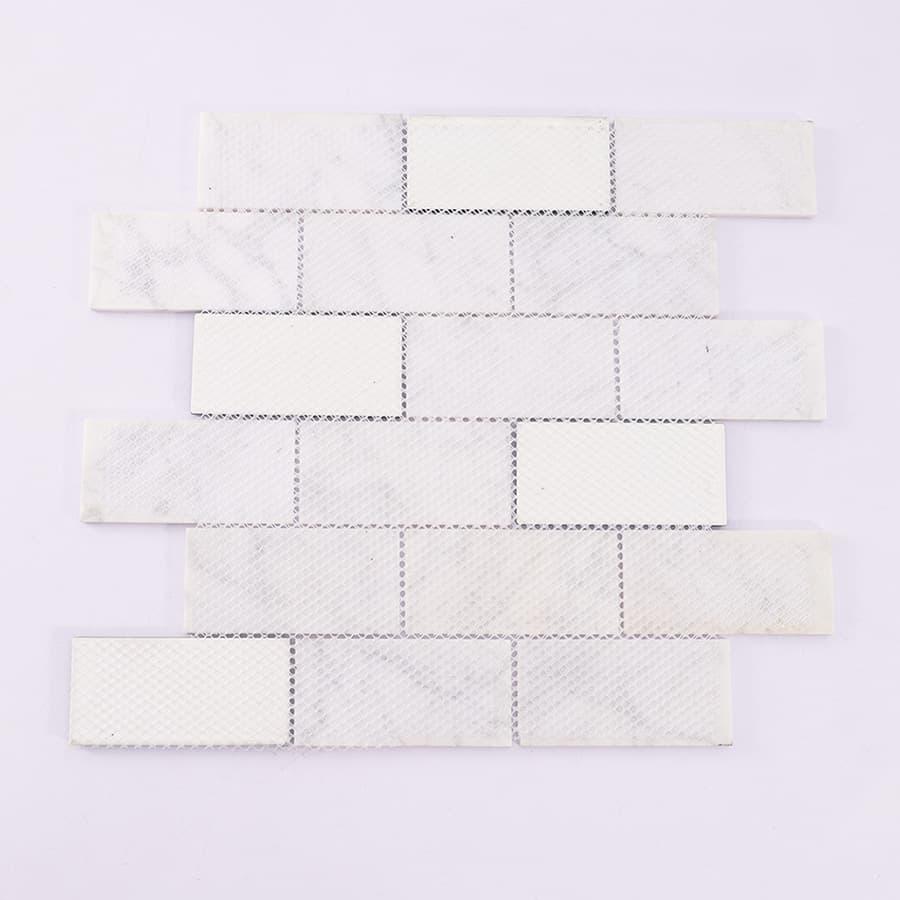 White Marble and Green Glass Mosaic Brick Subway Tile — mosaic subway (gạch thẻ) bằng đá marble trắng & xanh lục