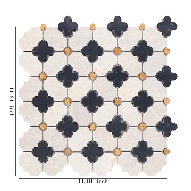 Nero Marquina and Gray Clover Marble Mosaic Tile — mosaic ghép nghệ thuật bằng đá marble xám