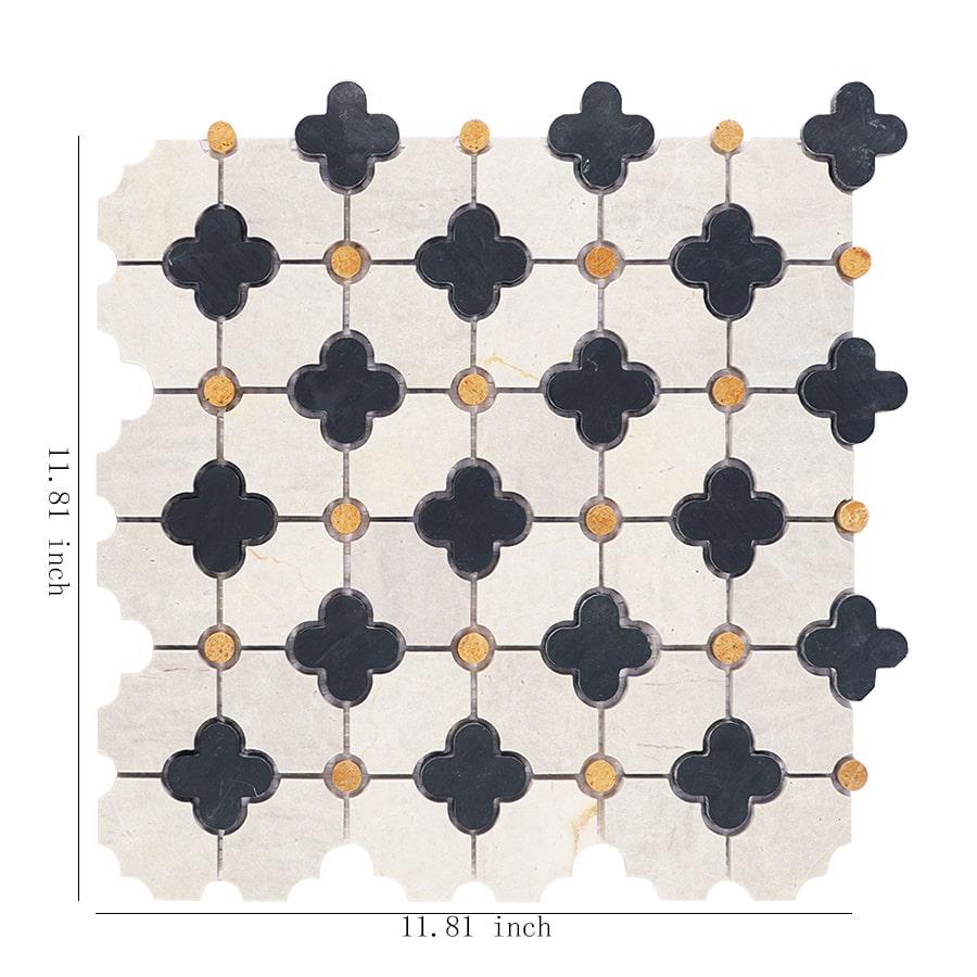 Nero Marquina and Gray Clover Marble Mosaic Tile — mosaic ghép nghệ thuật bằng đá marble xám
