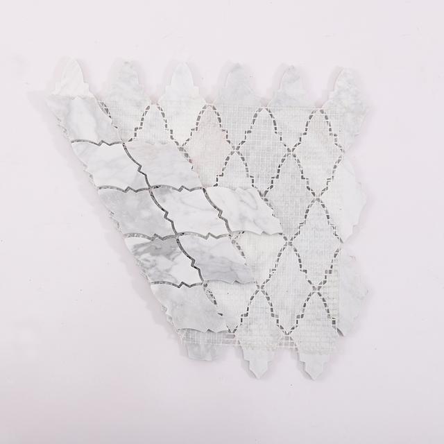 Arabesque Carrara White Polished Honed Marble Mosaic Tile — mosaic arabesque bằng đá marble trắng & trắng Carrara
