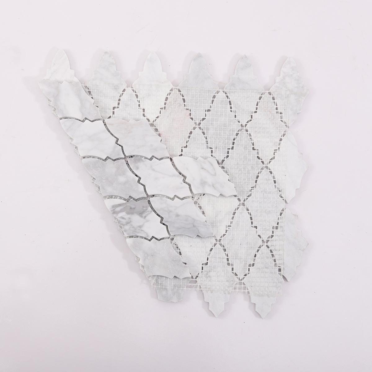 Arabesque Carrara White Polished Honed Marble Mosaic Tile — mosaic arabesque bằng đá marble trắng & trắng Carrara