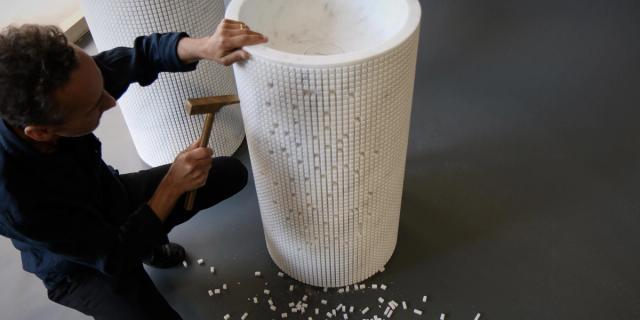 Lavabo Pixel đặt sàn — lavabo đá tự nhiên Rochelle