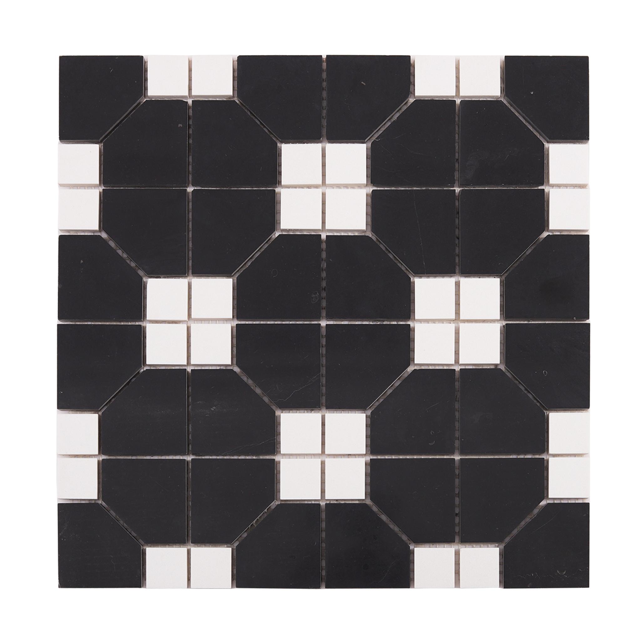 Black and White Hexagon Geometric Marble Mosaic — mosaic lục giác bằng đá marble đen & trắng