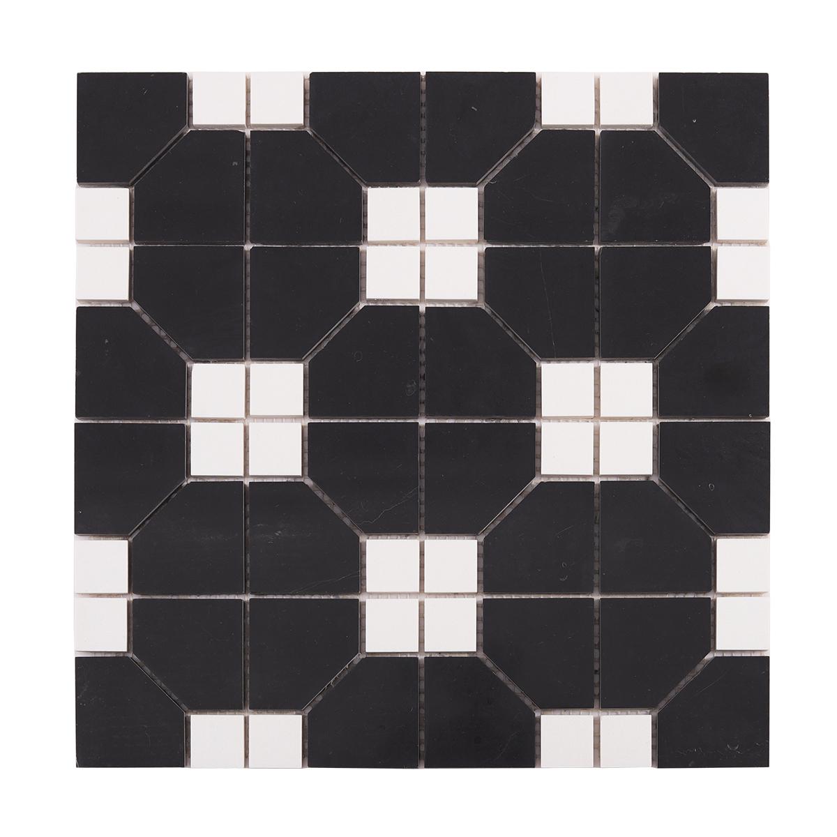 Black and White Hexagon Geometric Marble Mosaic — mosaic lục giác bằng đá marble đen & trắng