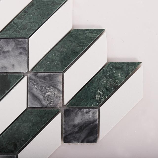 Green and White Picket Marble Mosaic Tiles — mosaic ghép nghệ thuật bằng đá marble trắng & xanh lục