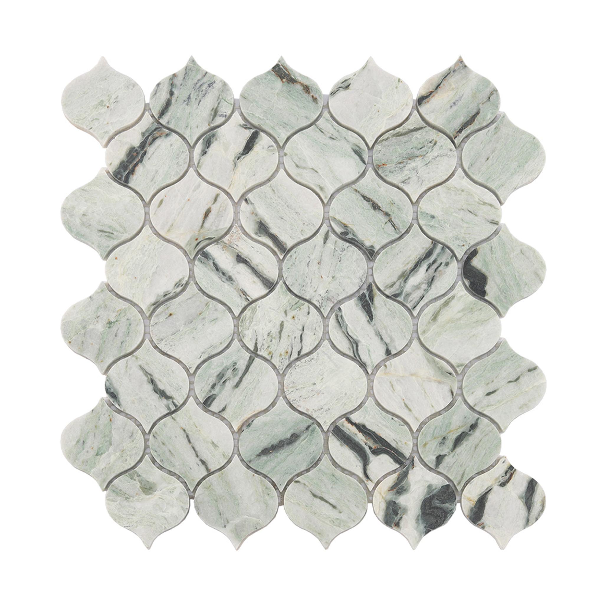 Light Green Arabesque Marble Tile 10.63 in. x 10.63 in. — mosaic arabesque bằng đá marble xanh lục
