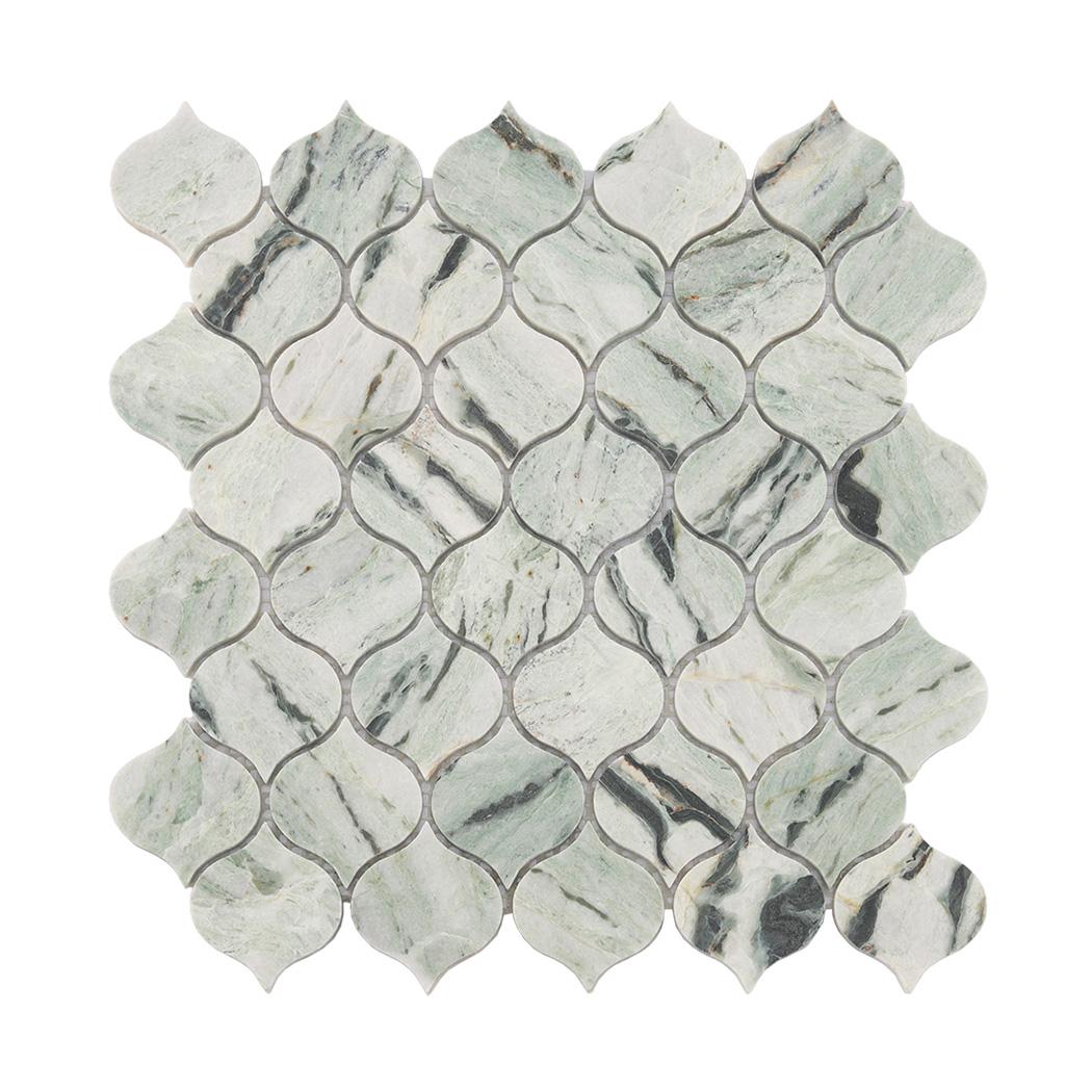Light Green Arabesque Marble Tile 10.63 in. x 10.63 in. — mosaic arabesque bằng đá marble xanh lục