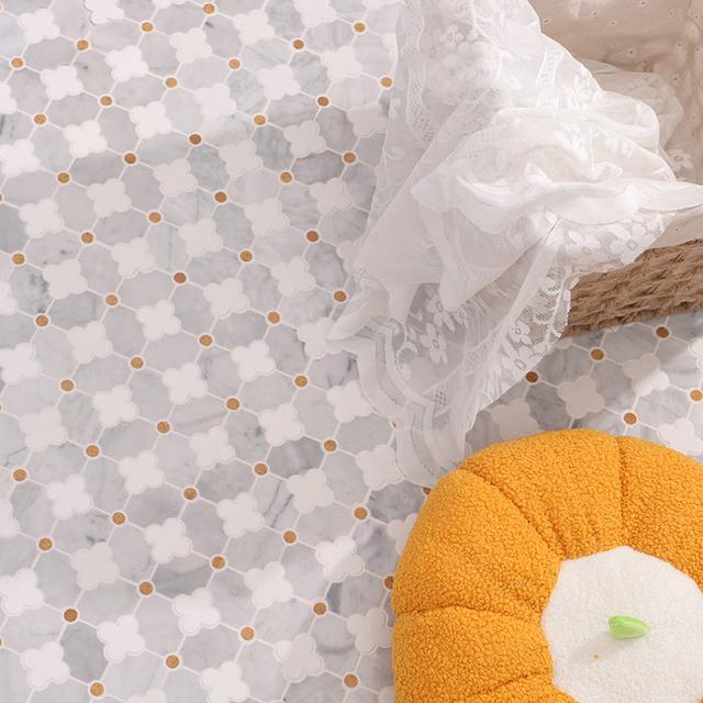 Gray and White Flower Waterjet Marble Mosaic Tiles — mosaic hoa văn waterjet bằng đá marble trắng & xám