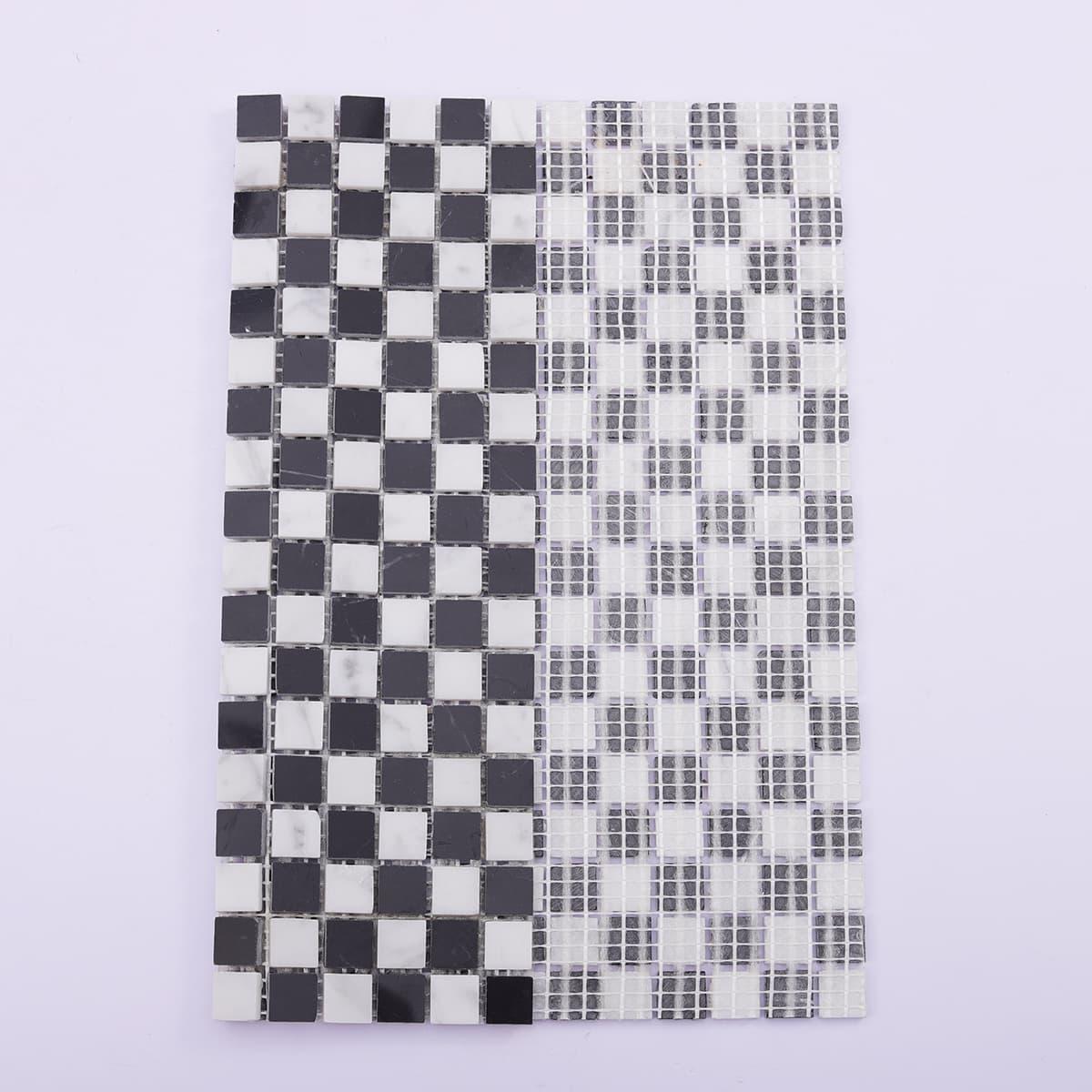 Black and White Checkered Marble Mosaic Tile for Wall & Floor — mosaic ghép nghệ thuật bằng đá marble đen & trắng
