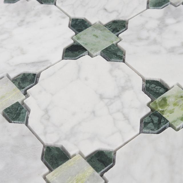 White and Green Marble Geometric Tile Kitchen Backsplash Mosaic — mosaic ghép nghệ thuật bằng đá marble trắng & xanh lục