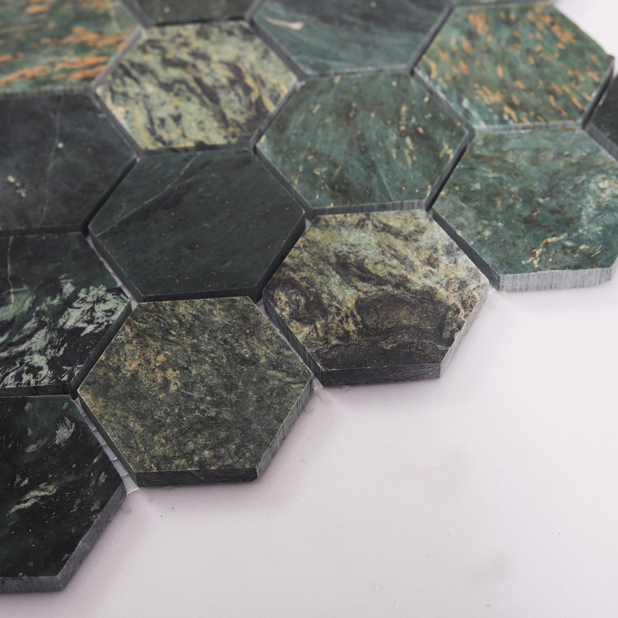Indian Green Hexagon Natural Marble Mosaic Tile — mosaic lục giác bằng đá marble xanh lục