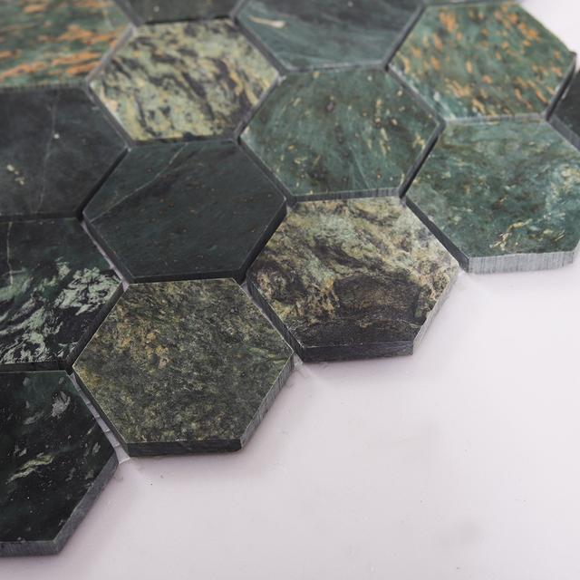 Indian Green Hexagon Natural Marble Mosaic Tile — mosaic lục giác bằng đá marble xanh lục