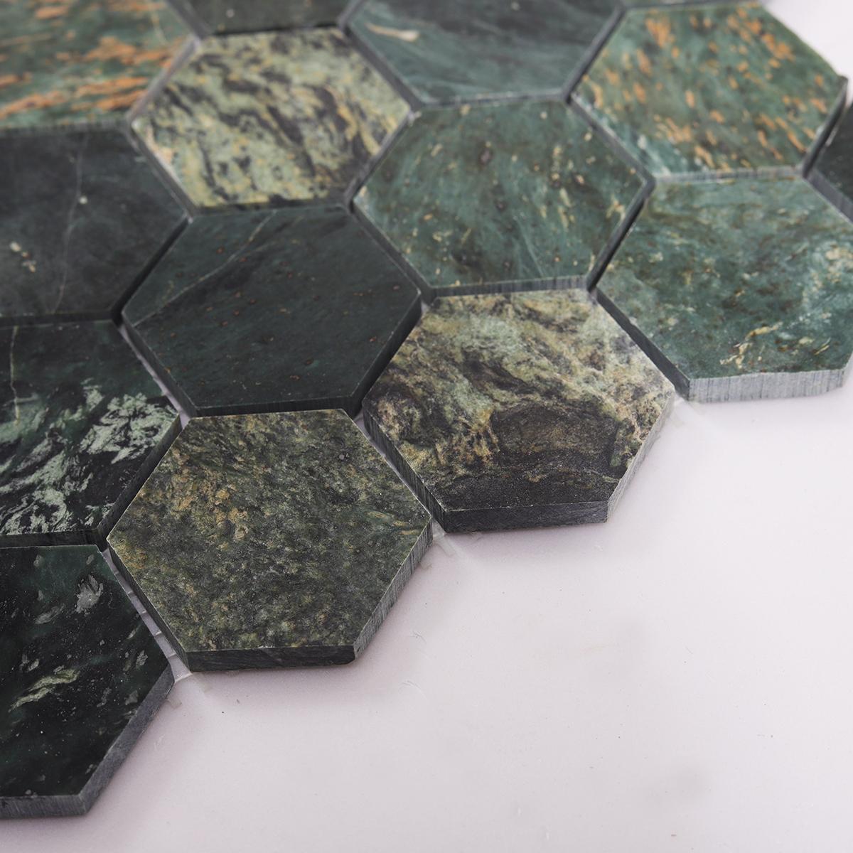Indian Green Hexagon Natural Marble Mosaic Tile — mosaic lục giác bằng đá marble xanh lục