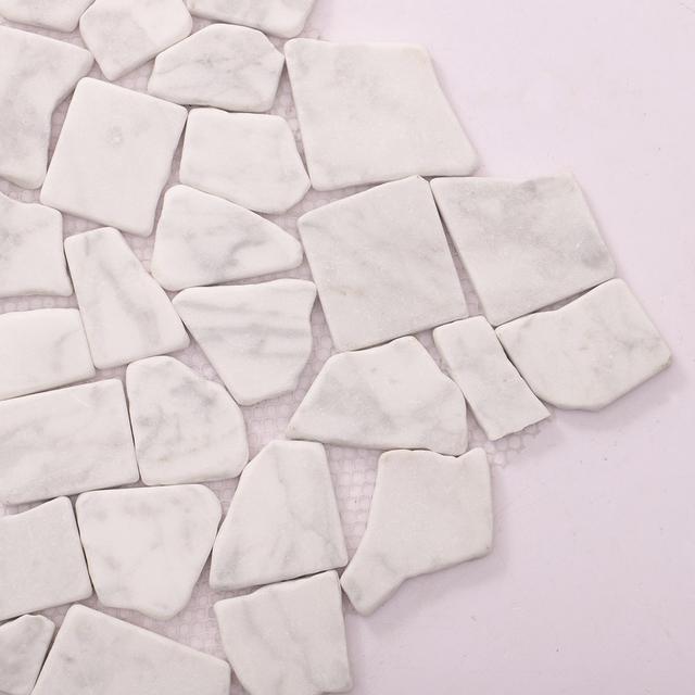 Cracked White Carrara Marble Mosaic Tile — mosaic ghép nghệ thuật bằng đá marble trắng & trắng Carrara