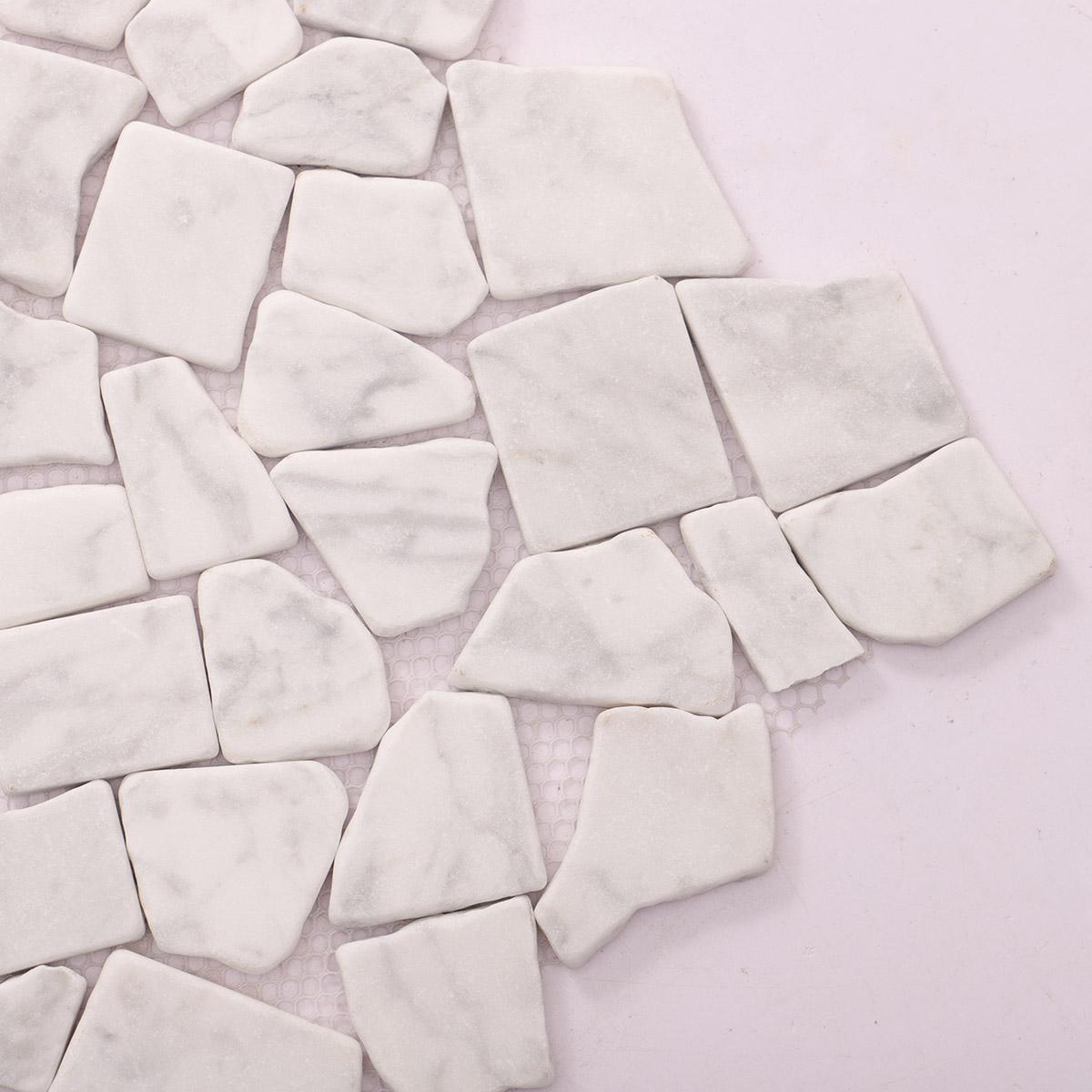 Cracked White Carrara Marble Mosaic Tile — mosaic ghép nghệ thuật bằng đá marble trắng & trắng Carrara