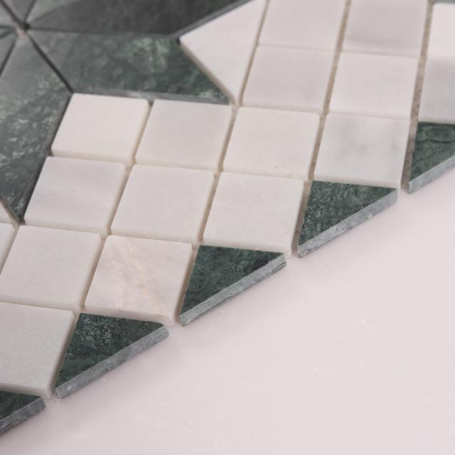 Carrara White & Green Star Marble Mosaic Tiles — mosaic ghép nghệ thuật bằng đá marble trắng & xanh lục