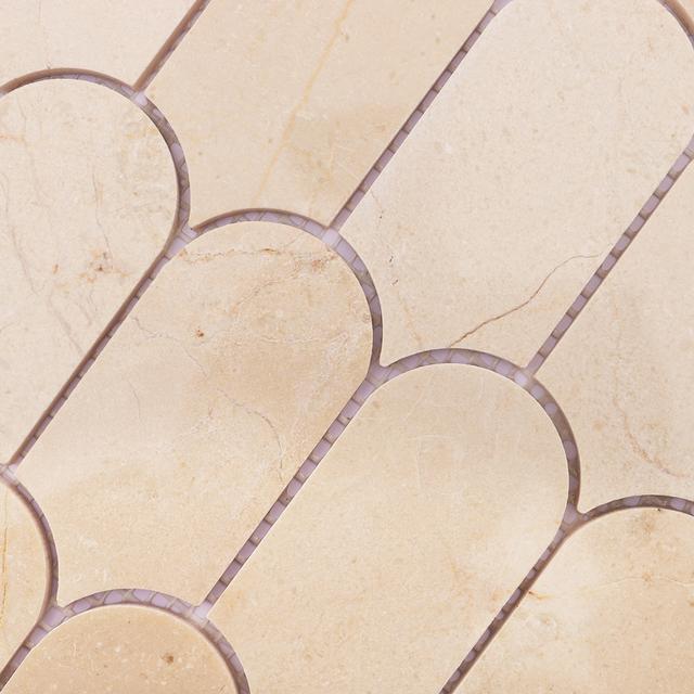 Beige Long Fish Scale Marble Tiles — mosaic vảy cá (fish scale) bằng đá marble beige