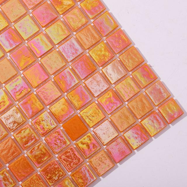 Pearlescent Orange Square Glass Mosaic Wall and Floor Tile — mosaic vuông bằng thủy tinh tự nhiên