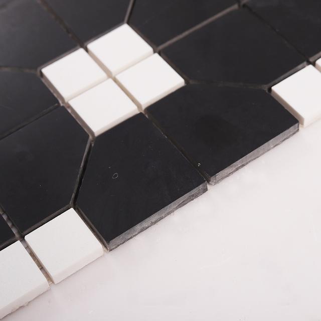 Black and White Hexagon Geometric Marble Mosaic — mosaic lục giác bằng đá marble đen & trắng