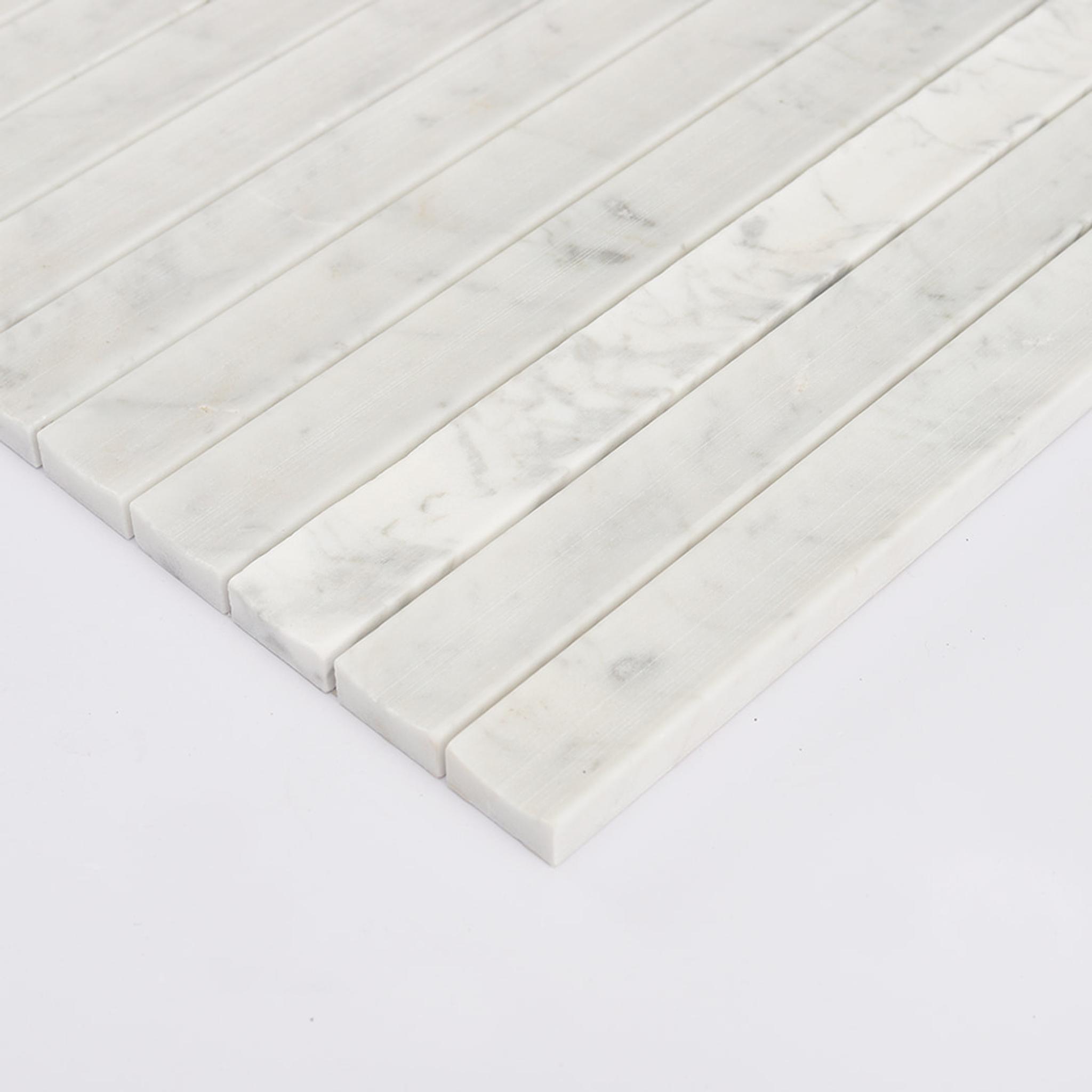 Carrara White Fluted Marble Kit Kat Tile Bathroom Wall Mosaic — mosaic rãnh sọc (fluted) bằng đá marble trắng & trắng Carrara