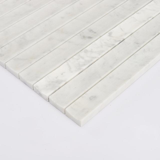 Carrara White Fluted Marble Kit Kat Tile Bathroom Wall Mosaic — mosaic rãnh sọc (fluted) bằng đá marble trắng & trắng Carrara