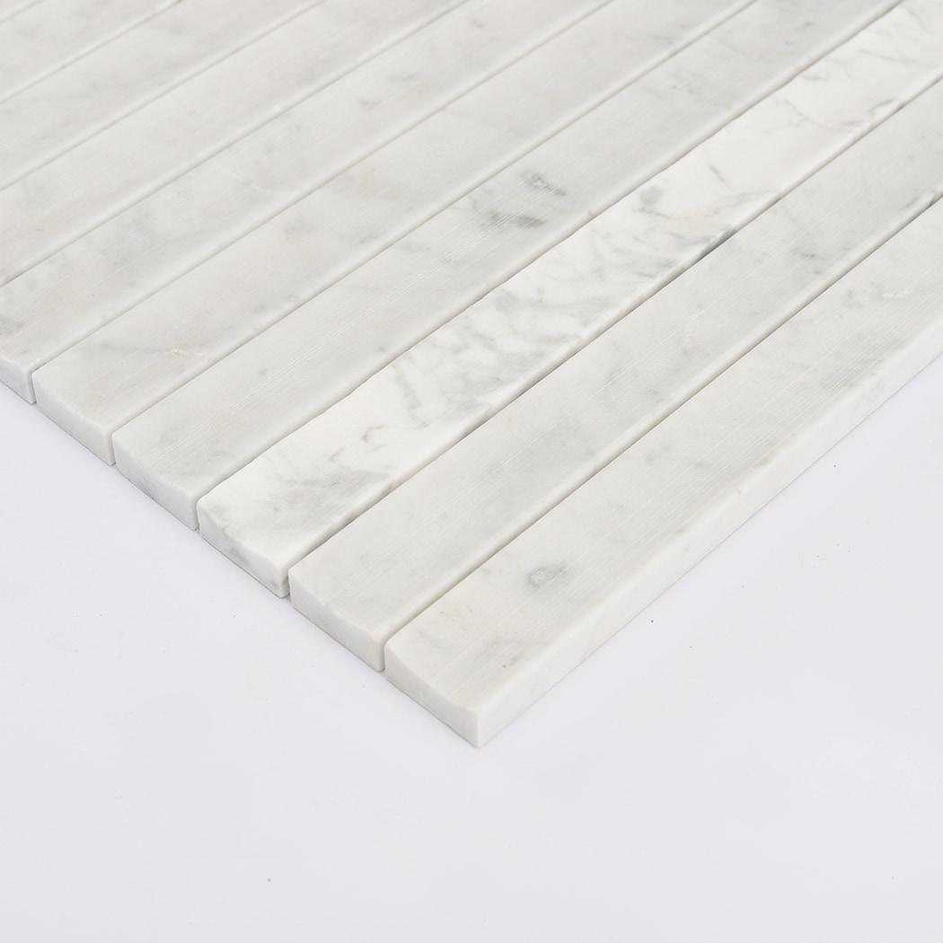 Carrara White Fluted Marble Kit Kat Tile Bathroom Wall Mosaic — mosaic rãnh sọc (fluted) bằng đá marble trắng & trắng Carrara