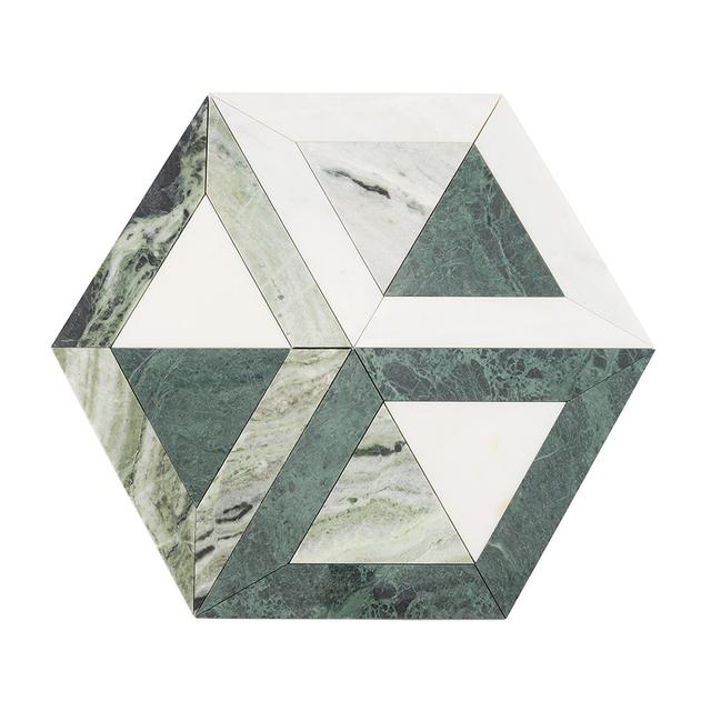 Green and White Big Hexagon Marble Mosaic (mosaic lục giác marble xanh lục và trắng) — Rochelle Rochelle Stone