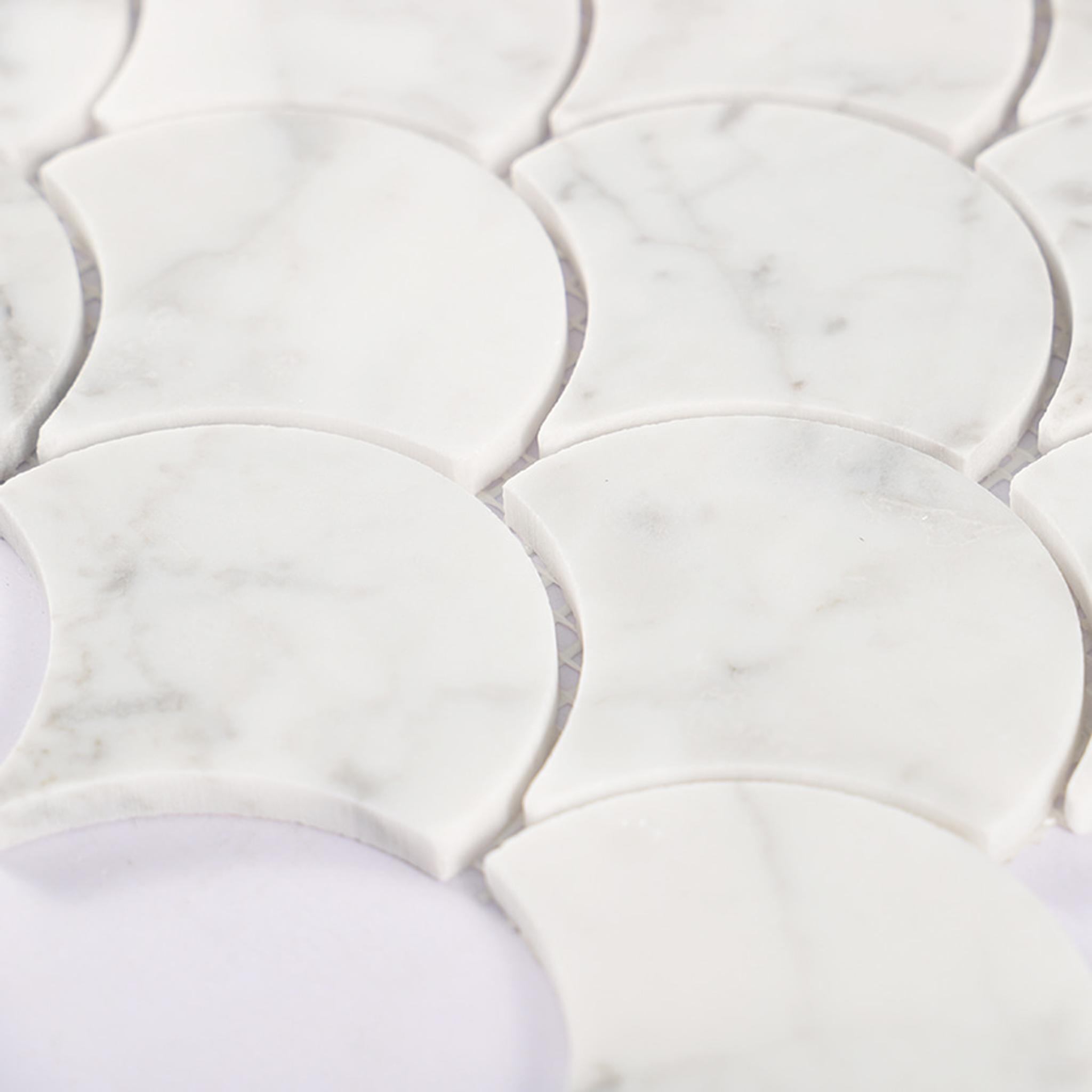 Carrara White Marble Fish Scale Mosaic Tile For Bathroom and Kitchen — mosaic vảy cá (fish scale) bằng đá marble trắng & trắng Carrara