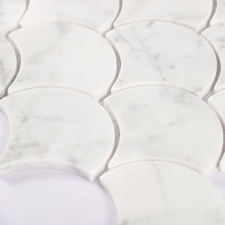 Carrara White Marble Fish Scale Mosaic Tile For Bathroom and Kitchen — mosaic vảy cá (fish scale) bằng đá marble trắng & trắng Carrara