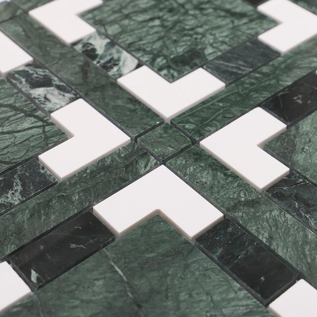Green and White Geometric Polished Marble Tiles — mosaic ghép nghệ thuật bằng đá marble trắng & xanh lục