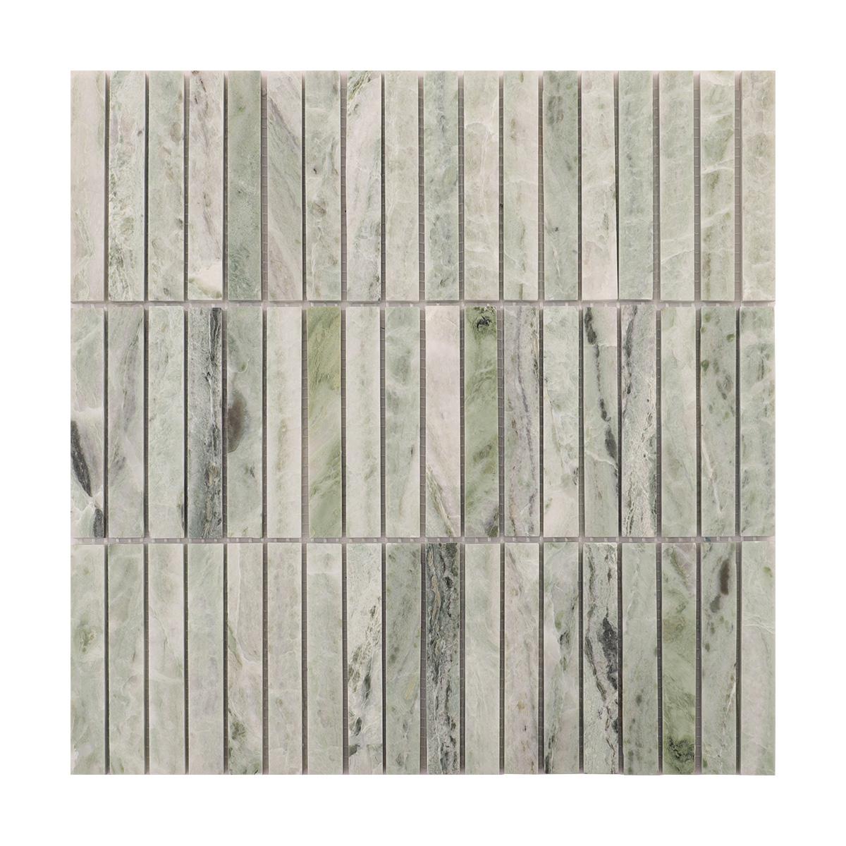 Polished Ming Green Marble Vertical Mosaic Wall Tiles — mosaic ghép nghệ thuật bằng đá marble xanh lục