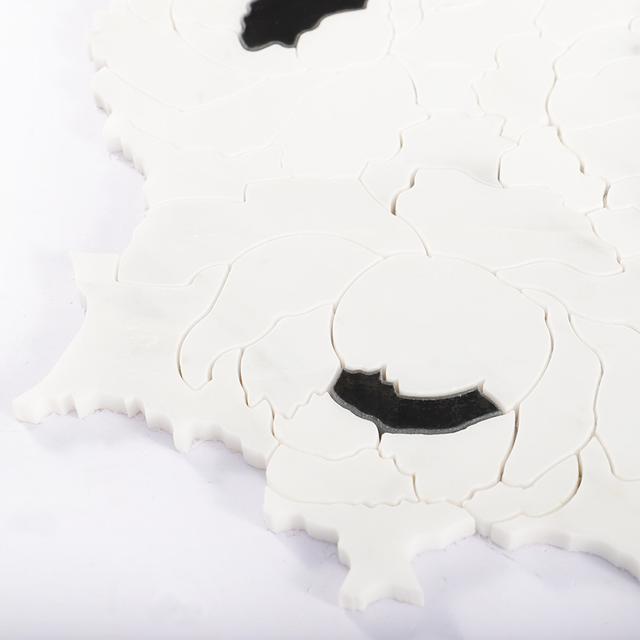 White Flower Waterjet Marble and Glass Mosaic Tile — mosaic hoa văn waterjet bằng đá marble trắng