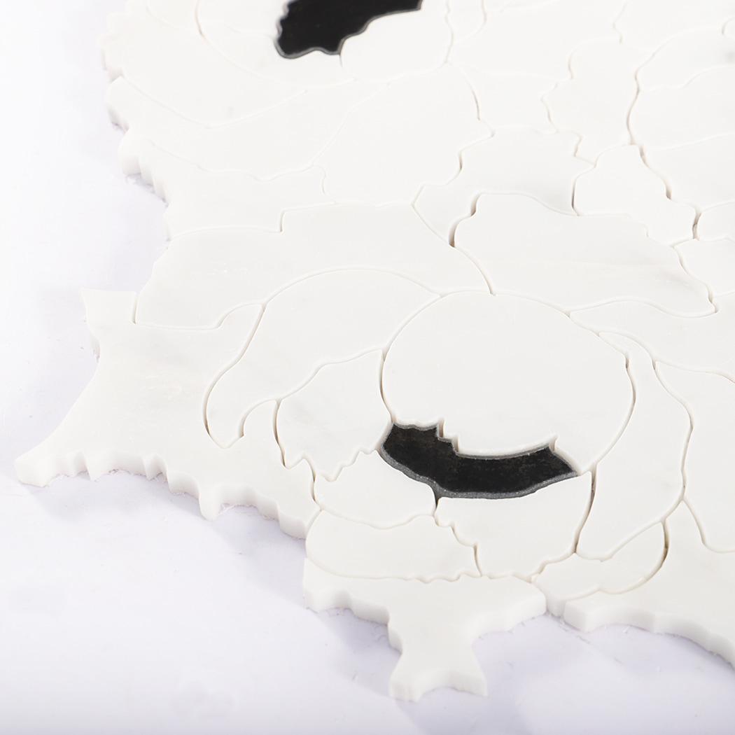 White Flower Waterjet Marble and Glass Mosaic Tile — mosaic hoa văn waterjet bằng đá marble trắng