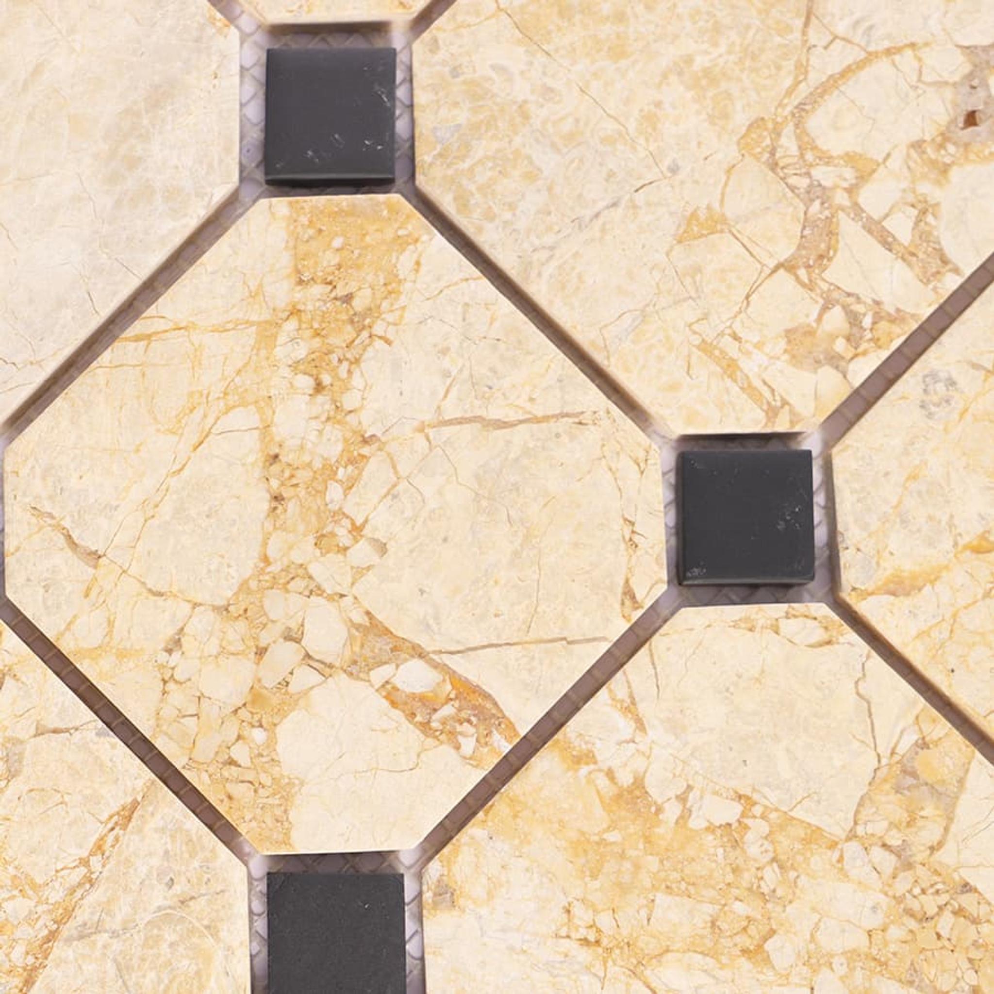 Crema Octagon Marble With Black Dot Mosaic Tile For Walls And Floors — mosaic ghép nghệ thuật bằng đá marble đen