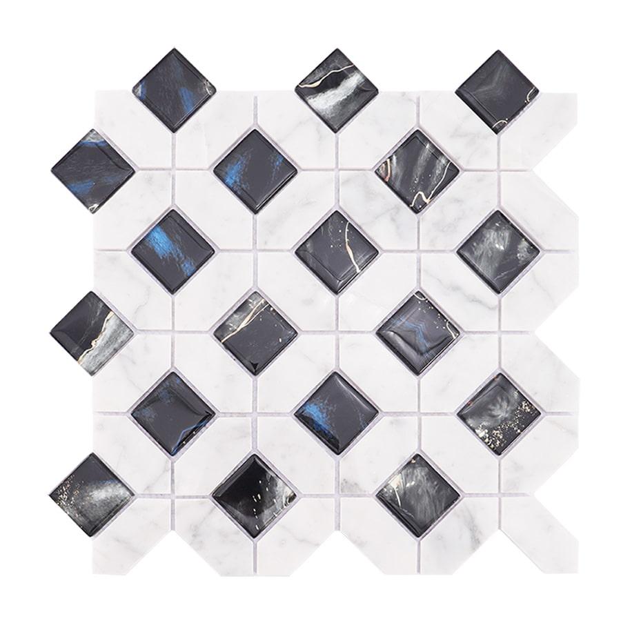 White Marble Black Glass Picket Square Mosaic Tile for Wall — mosaic vuông bằng đá marble đen & trắng