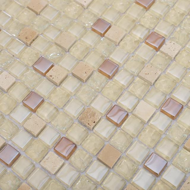 Cream Beige Glass and Marble Mosaic Tile — mosaic ghép nghệ thuật bằng đá marble beige & kem