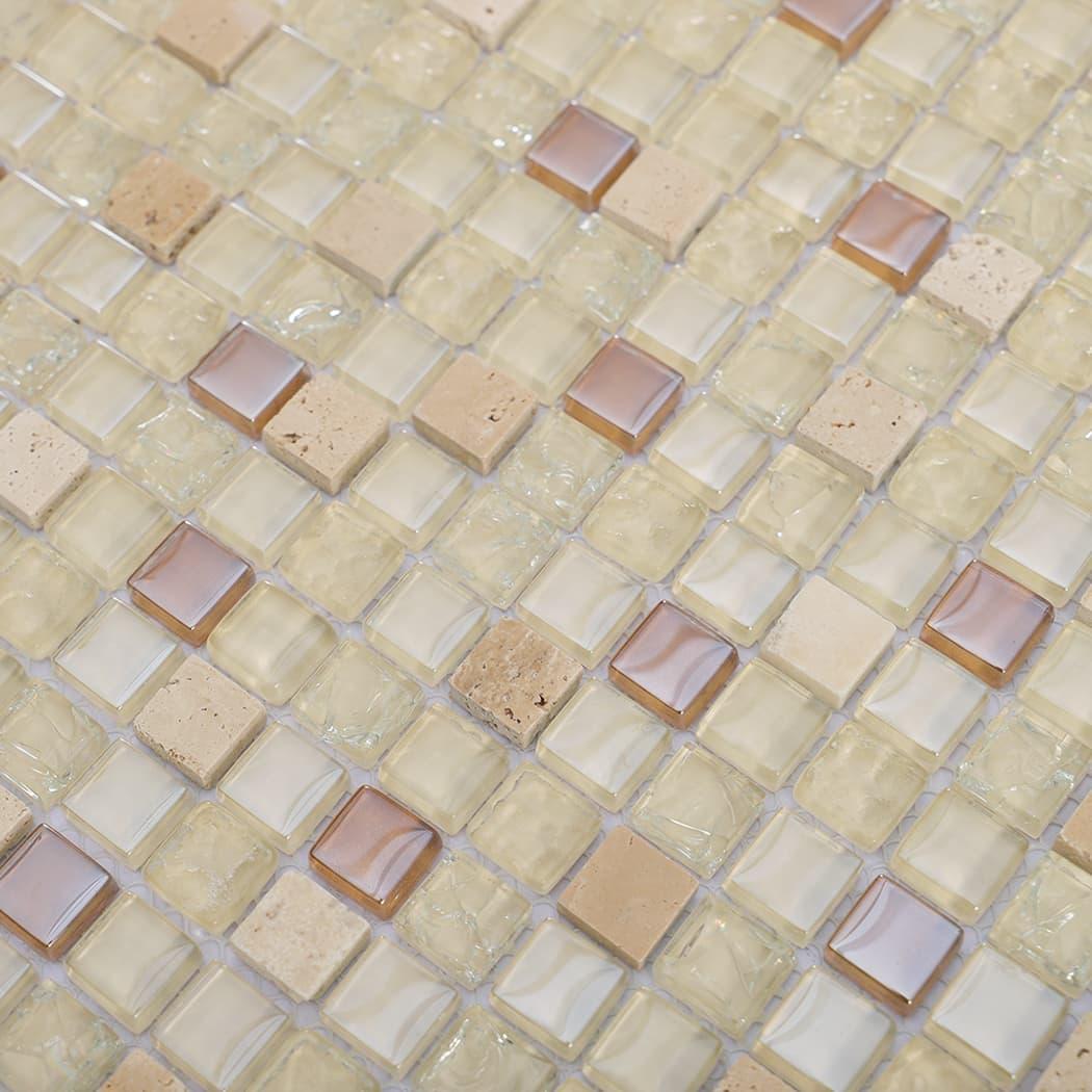 Cream Beige Glass and Marble Mosaic Tile — mosaic ghép nghệ thuật bằng đá marble beige & kem