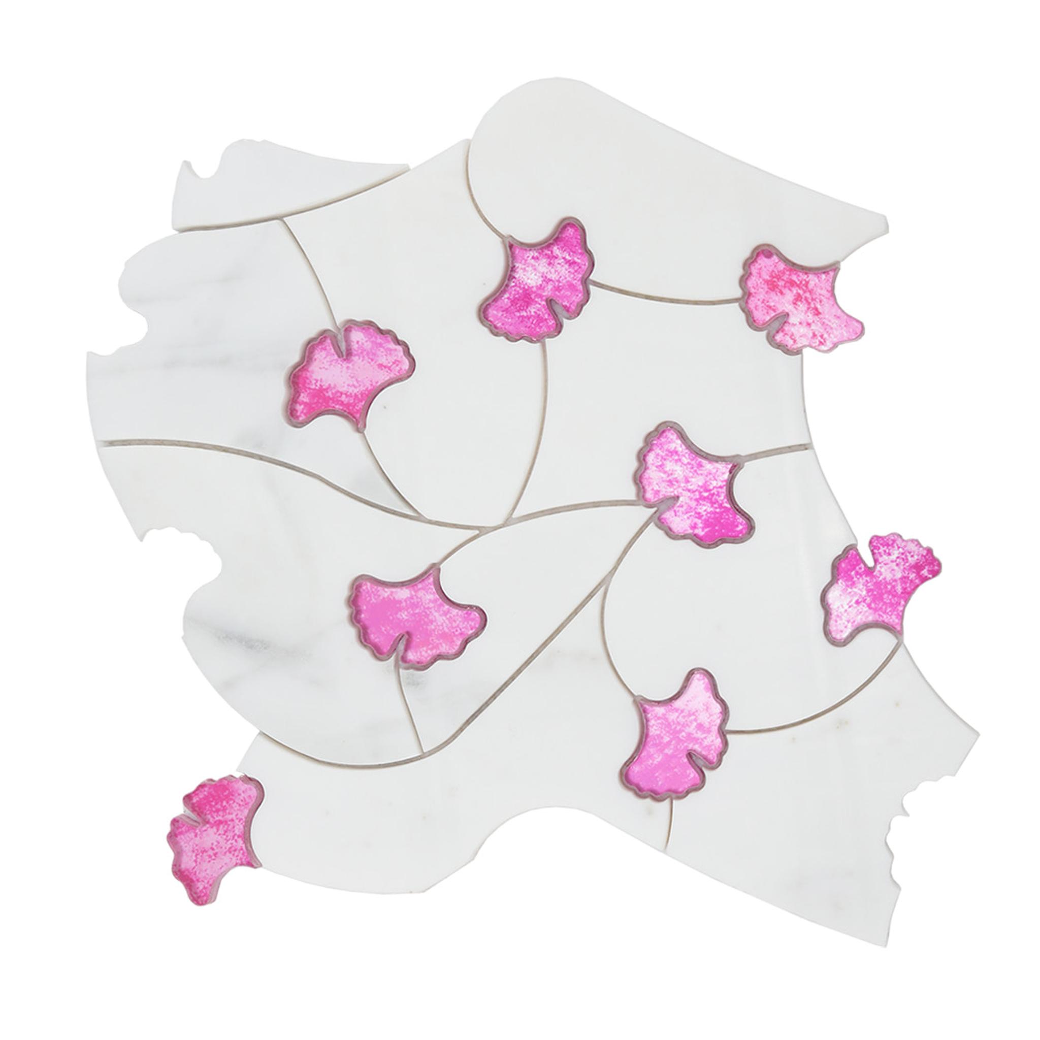 Marble and Glass Waterjet Floral Mosaic Tile — mosaic hoa văn waterjet bằng đá marble tự nhiên