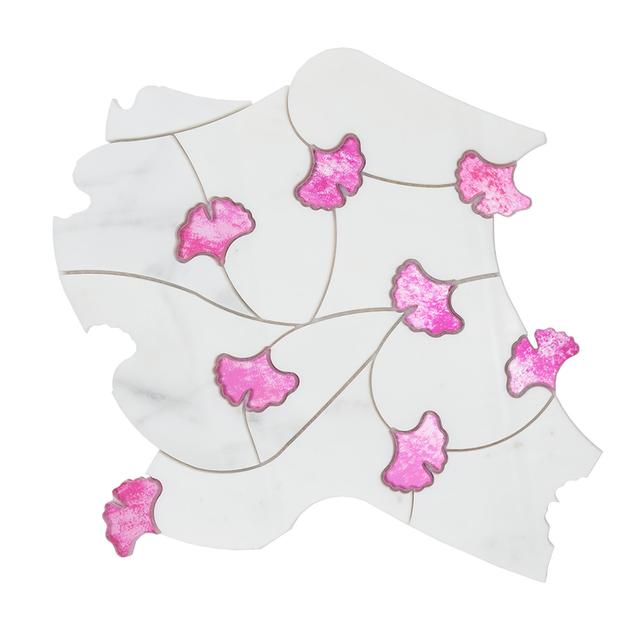 Marble and Glass Waterjet Floral Mosaic Tile — mosaic hoa văn waterjet bằng đá marble tự nhiên