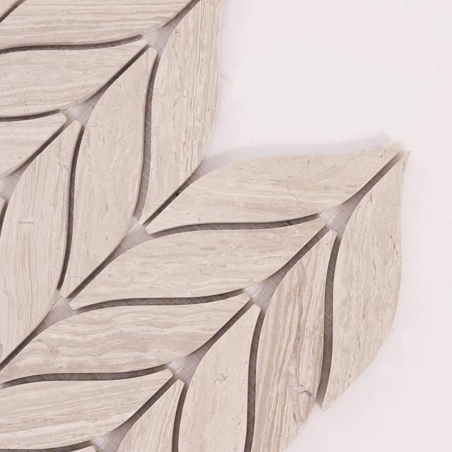 Grigio Legno Leaf Shape Marble Mosaic Tiles Natural Texture Organic — mosaic ghép nghệ thuật bằng đá marble tự nhiên