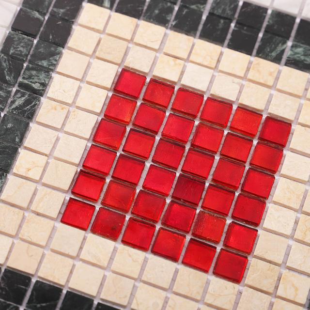 Green and White Red Dot Mosaic Tiles — mosaic ghép nghệ thuật bằng đá marble trắng & xanh lục