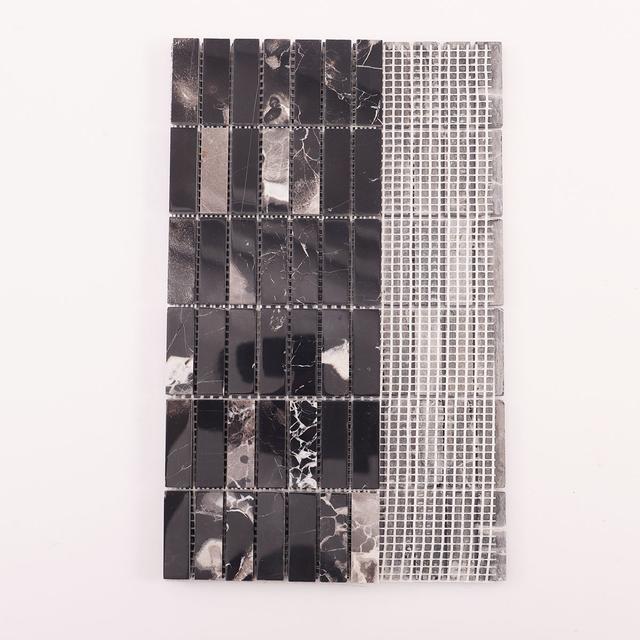 Nero Marquina Black Marble Mosaic Tiles for Bathrooms — mosaic ghép nghệ thuật bằng đá marble đen