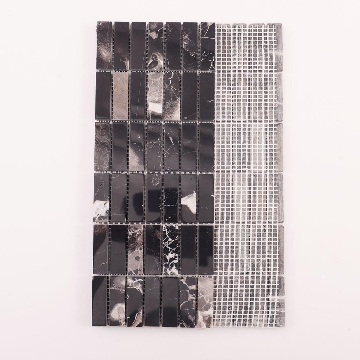 Nero Marquina Black Marble Mosaic Tiles for Bathrooms — mosaic ghép nghệ thuật bằng đá marble đen