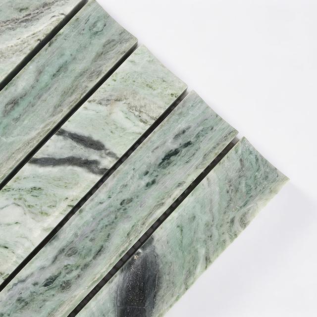 Fluted Light Green Marble Mosaic Honed Curved Tile — mosaic rãnh sọc (fluted) bằng đá marble xanh lục