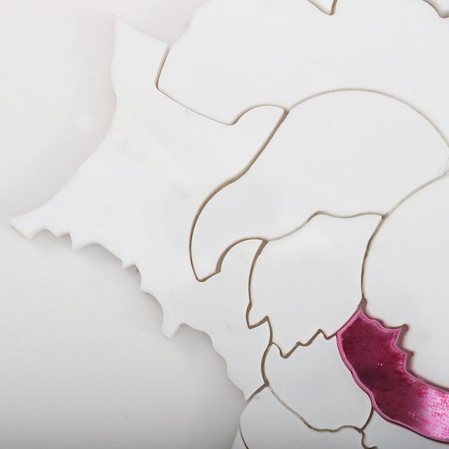White Marble with Pink Glass Waterjet Flower Mosaic Tile — mosaic hoa văn waterjet bằng đá marble trắng & hồng