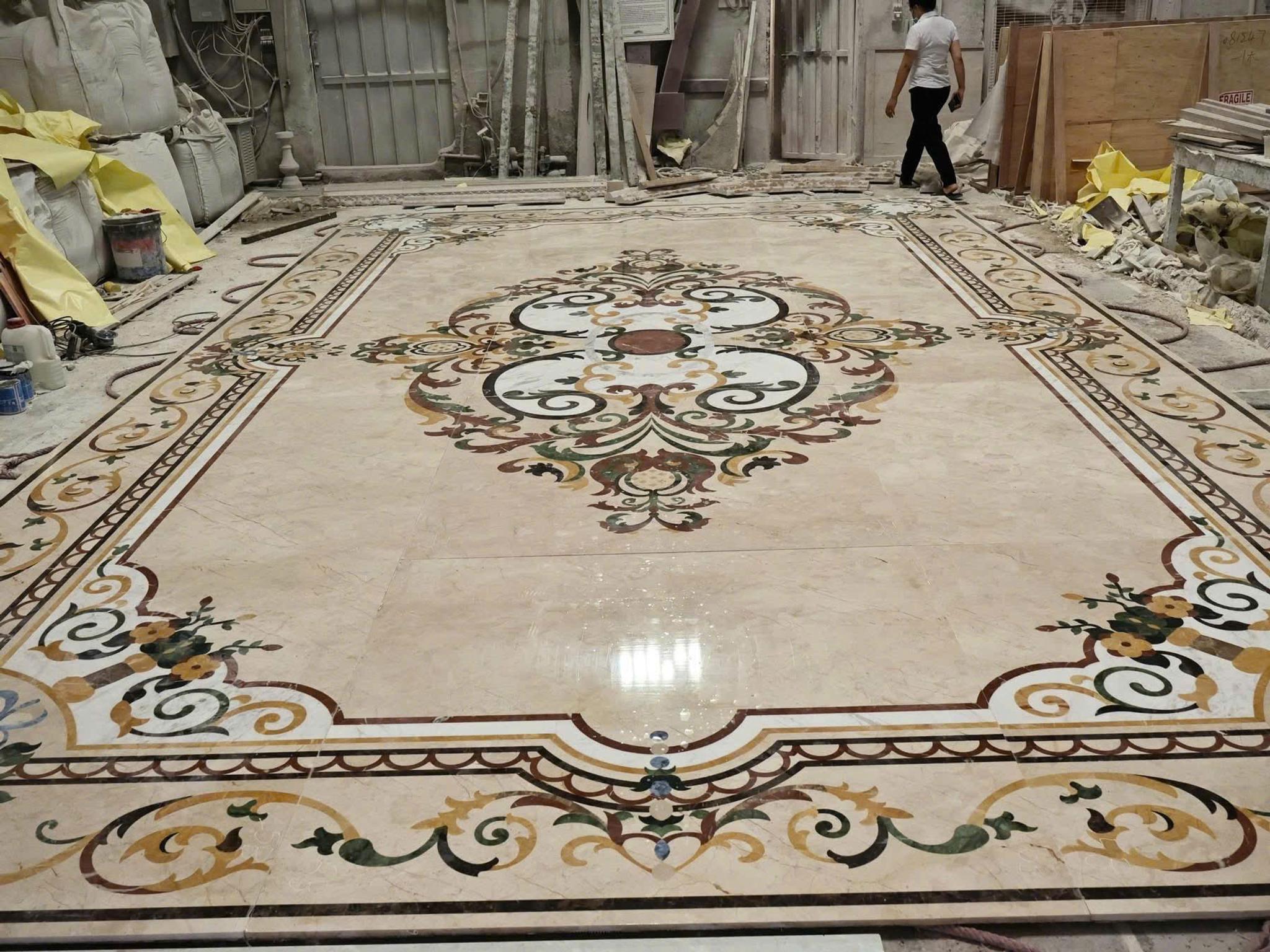 Sàn đá hoa văn (waterjet) — Marble đa màu (khảm)