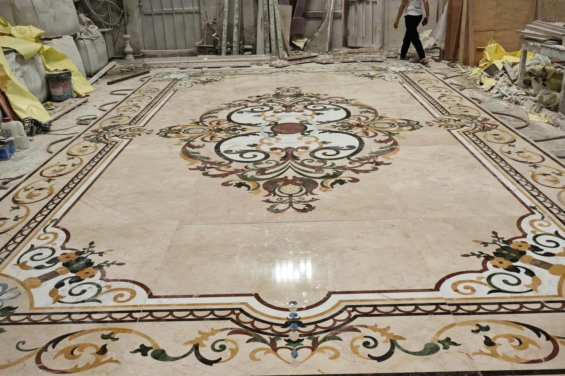 Sàn đá hoa văn (waterjet) — Marble đa màu (khảm)