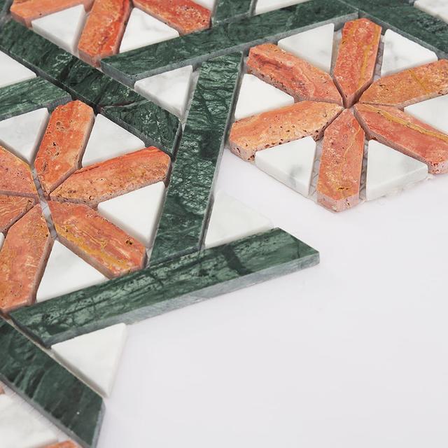 Thassos Star Pattern Marble Mosaic Tile — mosaic ghép nghệ thuật bằng đá marble tự nhiên