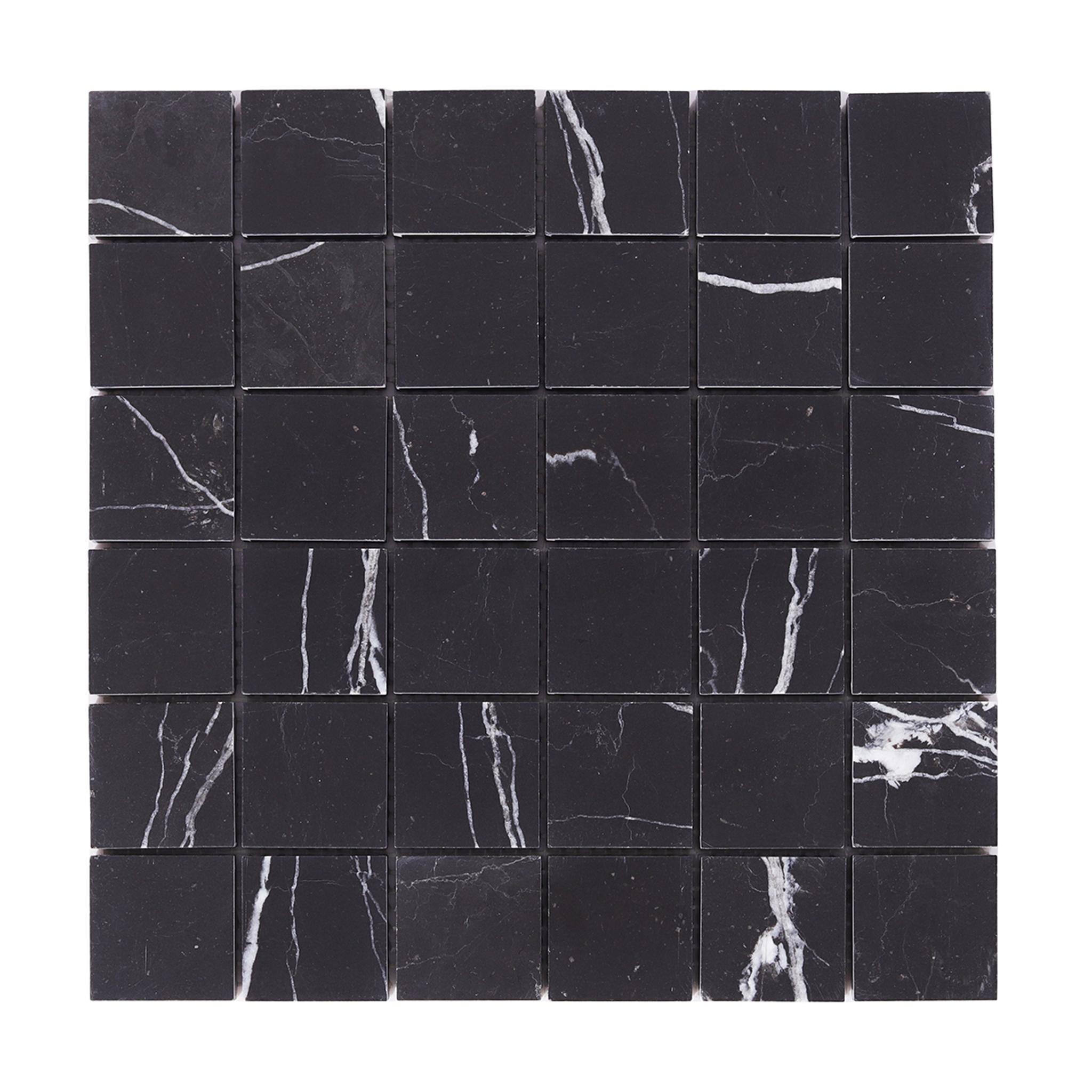 Nero Marquina Black Square Marble Mosaic Tiles — mosaic vuông bằng đá marble đen