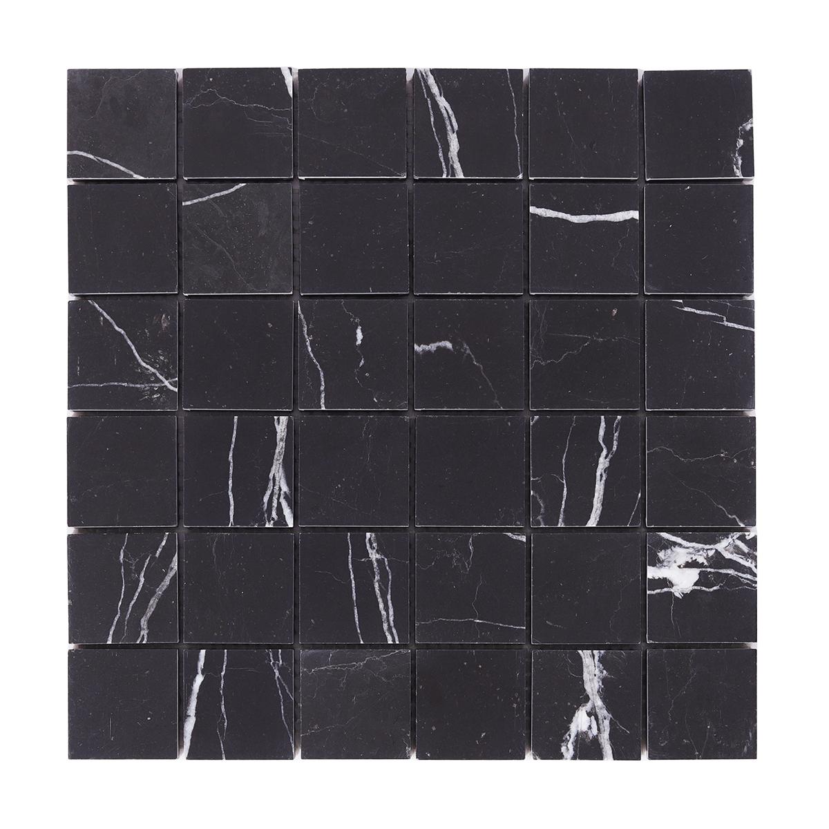 Nero Marquina Black Square Marble Mosaic Tiles — mosaic vuông bằng đá marble đen